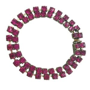 Fuchsia Pink Rhinestone Tennis Bracelet Vintage Silver‎ Tone Sparkly Girly Glam